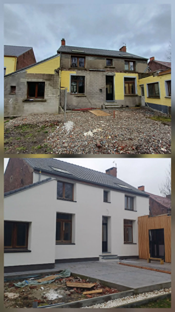 Façade isolée par l'extérieur avec enduit de finition à La Louvière, CDL Isolation et Crépi
