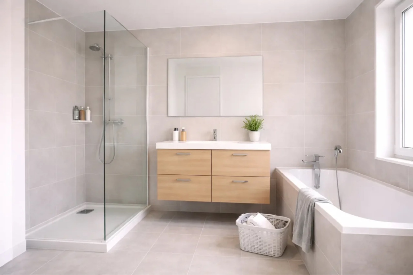 Salle de bain complète, douche et baignoire à Ixelles, GHD Renov