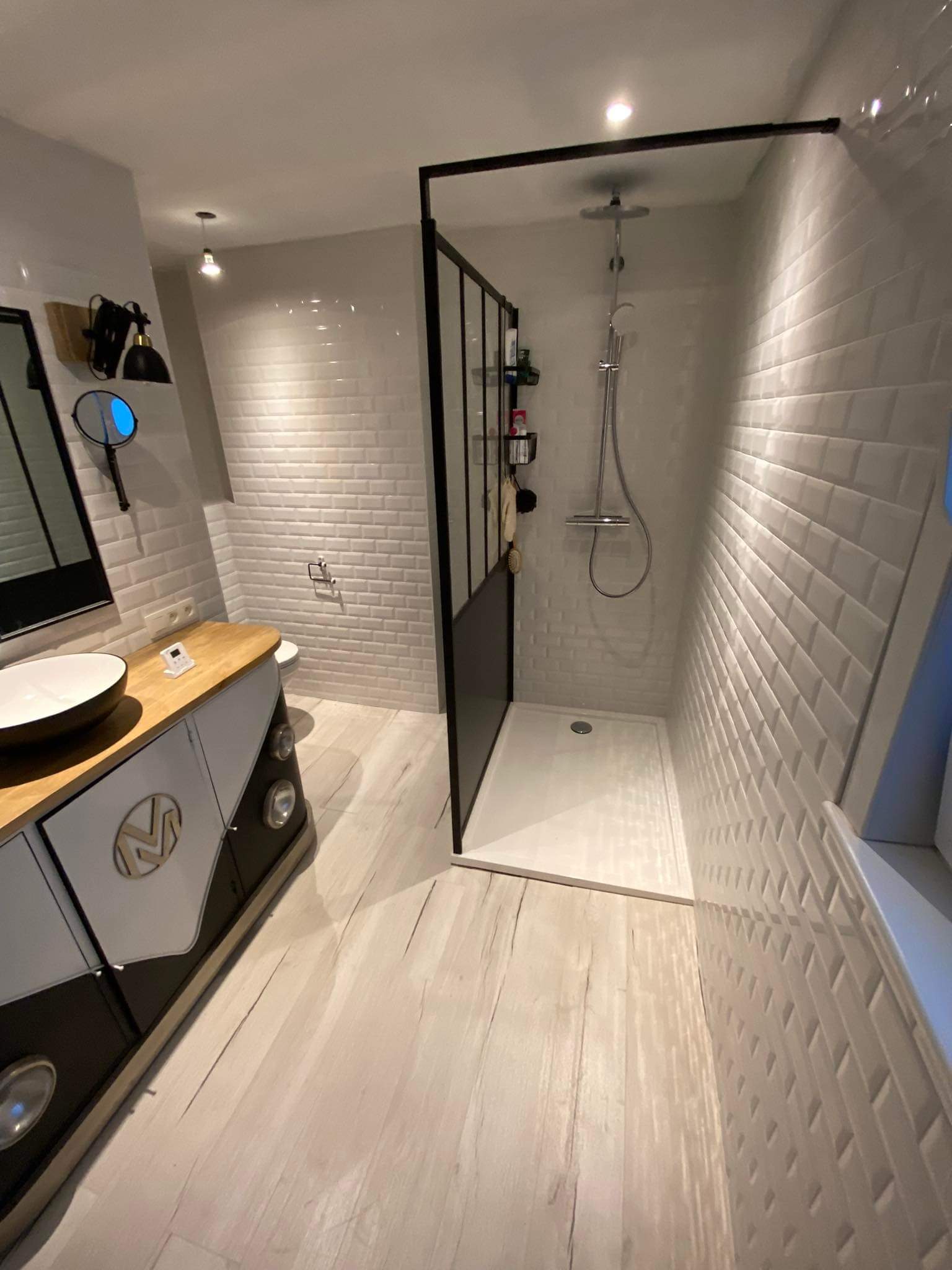 Douche à l'italienne, faïence métro à La Louvière, M-Salledebain