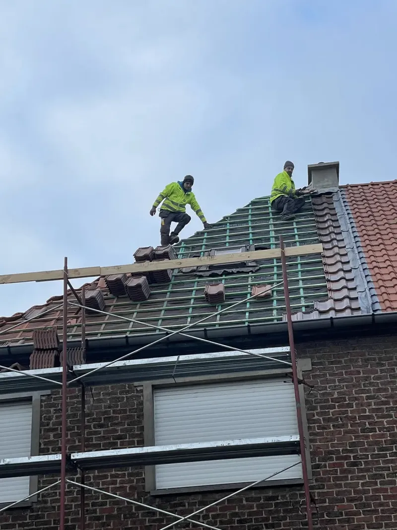 Toiture plate en EPDM avec souches de cheminée et vue sur les toits bruxellois, par Delta-X Toitures