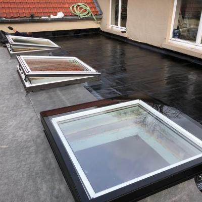 Toiture plate en étanchéité avec plusieurs fenêtres de toit, par I.D. Construction